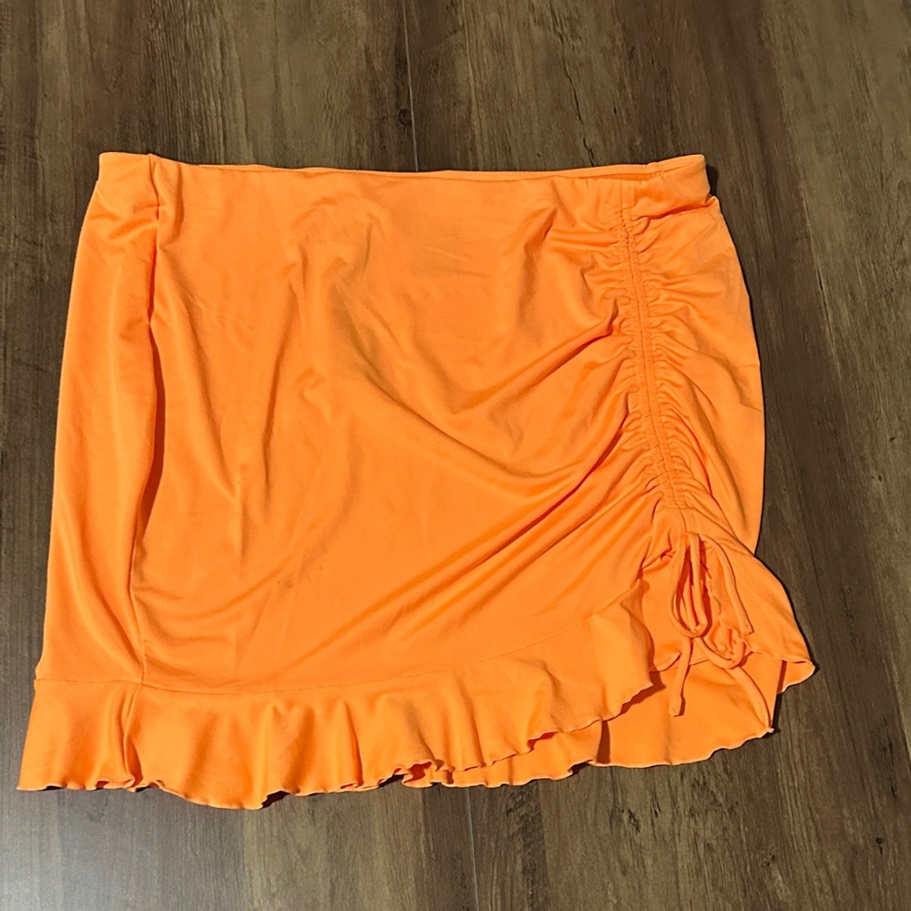 Divided Bright Orange Ruffle Side-Ruched Mini Skirt